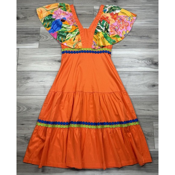 Alden Adair Diana Papaya Midi Maxi Dress Sz M Vacation Resort Tropical‎ $392 - Picture 6 of 8